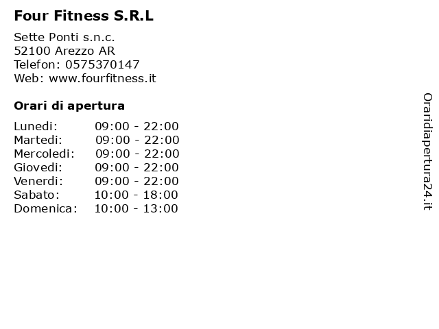 Orari di apertura Four Fitness S.R.L Sette Ponti